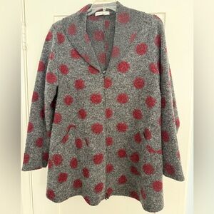 Gray and Red Polka Dot Women's Jacket by CutLoose. Size L/XL.